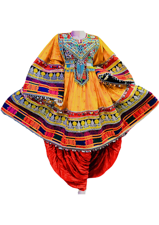 Traditional Afghan Women Yellow Short Bridal Dress