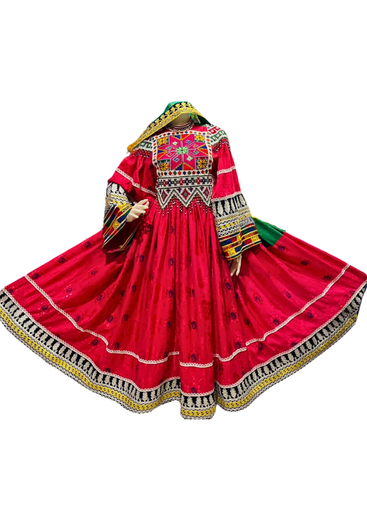 Traditional Afghan Women Red Long Bridal Kochi Dress