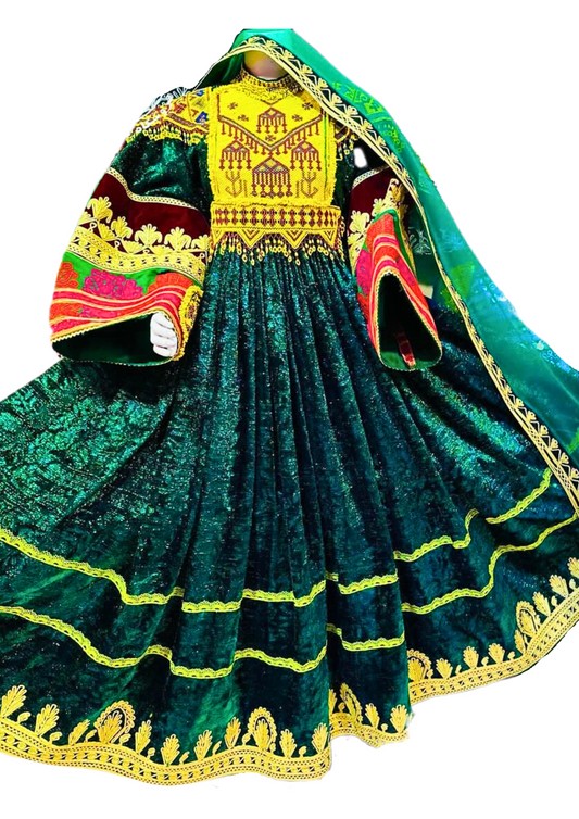 Traditional Afghan Bridal Women Green Kochi Dress