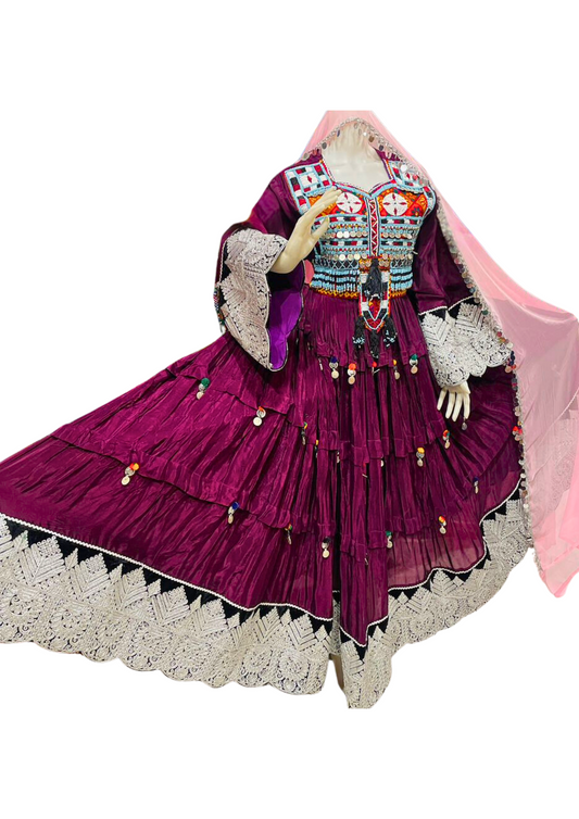 Traditional Afghan Bridal Women Purple Kochi Dress