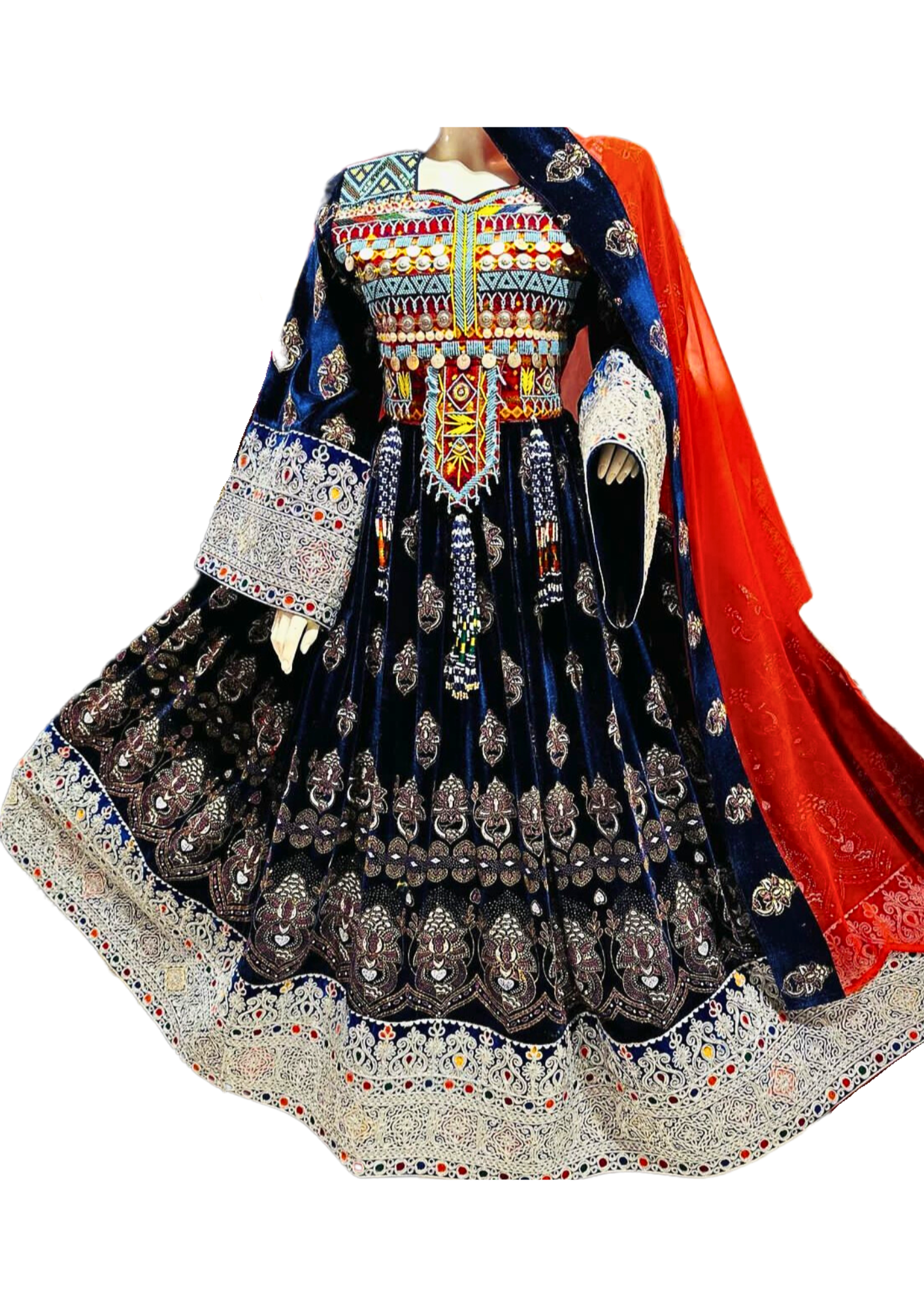 Traditional Afghan Long Blue Bridal Women Kochi Dress