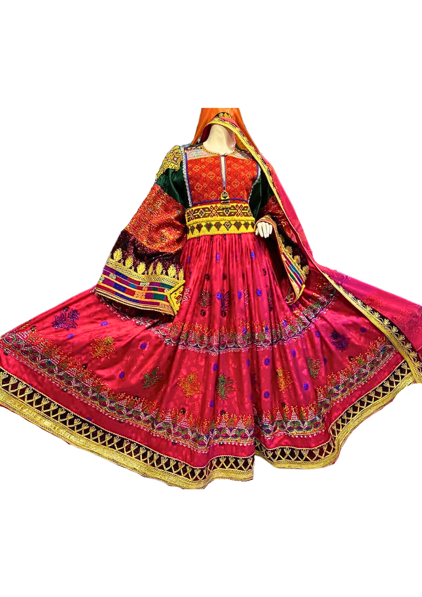 Traditional Afghan Women Long Red Bridal Kochi Dress