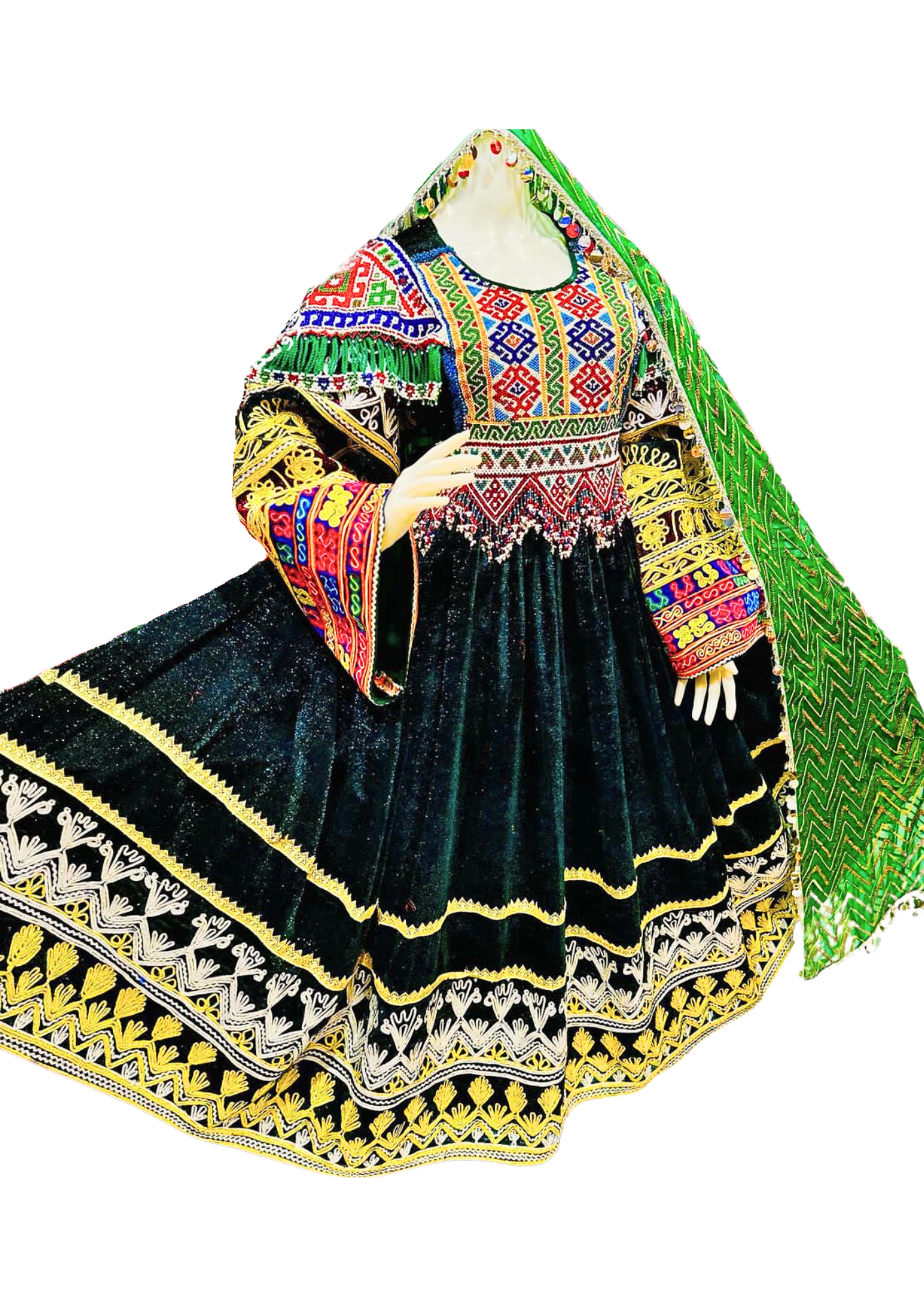 Traditional Afghan Women Long Green Bridal Kochi Dress