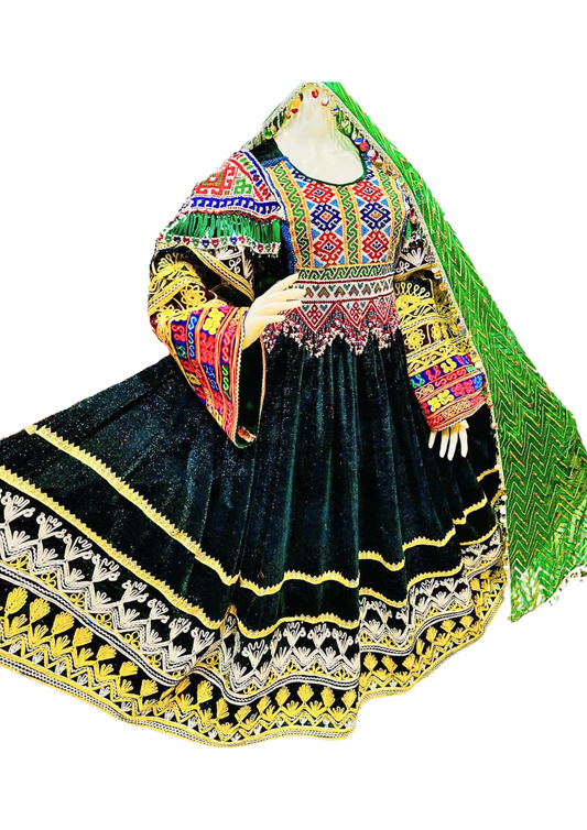 Traditional Afghan Women Long Green Bridal Kochi Dress