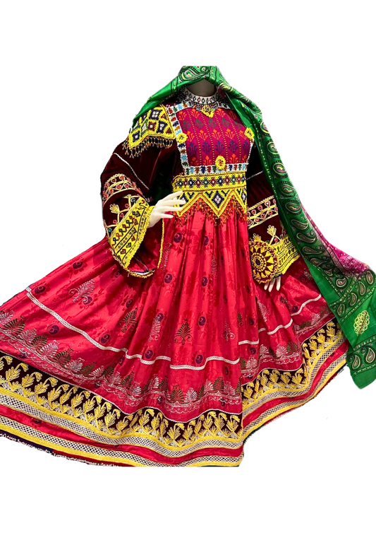 Traditional Afghan Women Red Long Bridal Kochi Dress