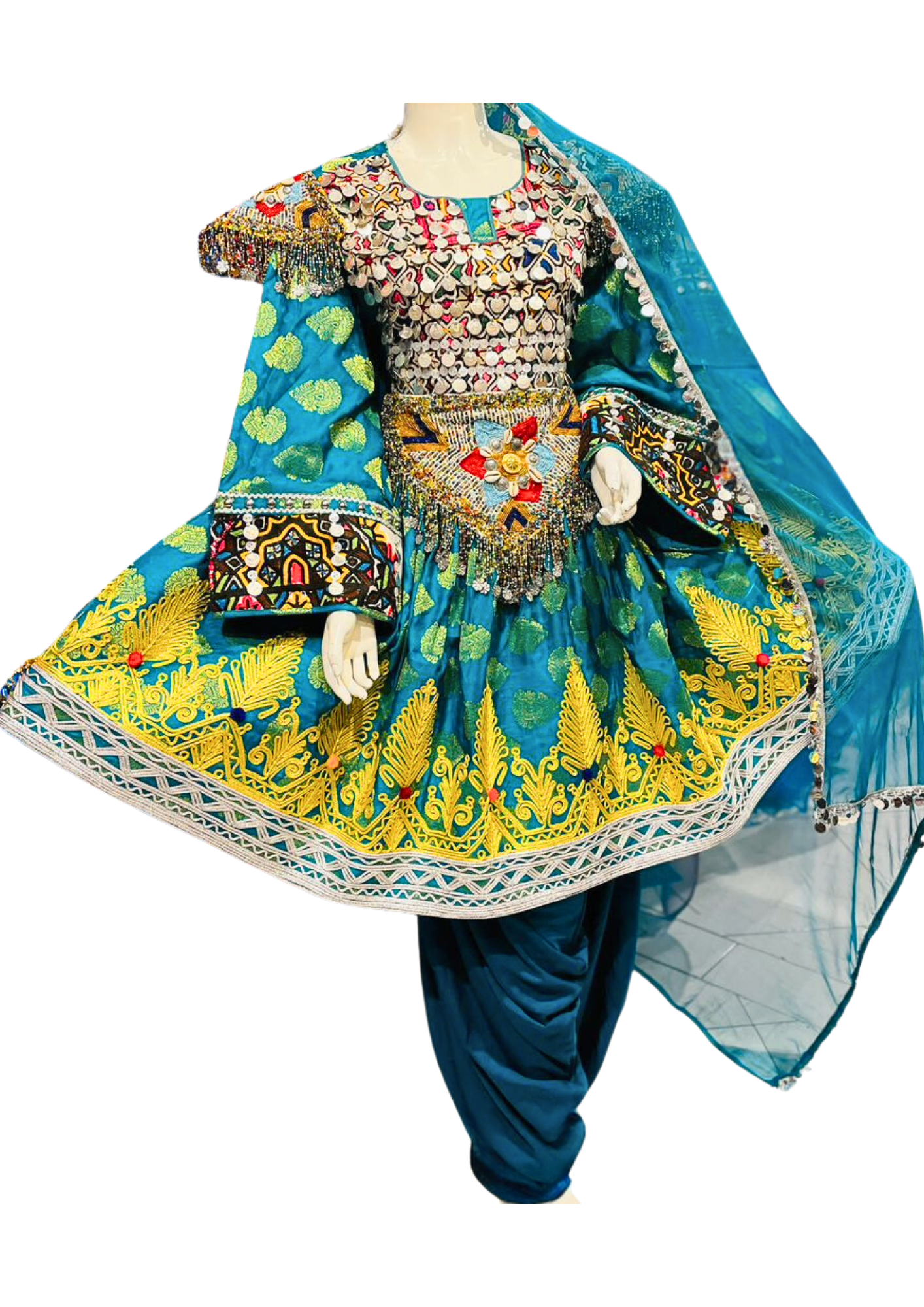 Traditional Afghan Woman Blue Bridal Short Dress