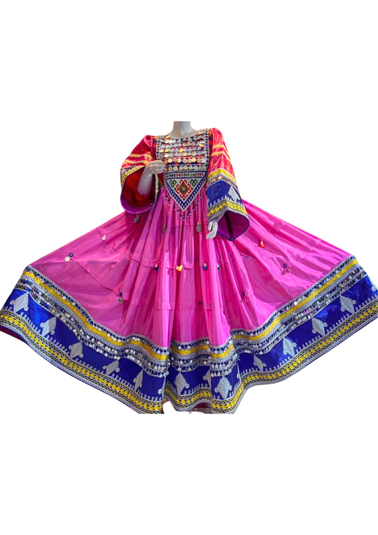 Traditional Afghan Women Pink Long Bridal Kochi Dress