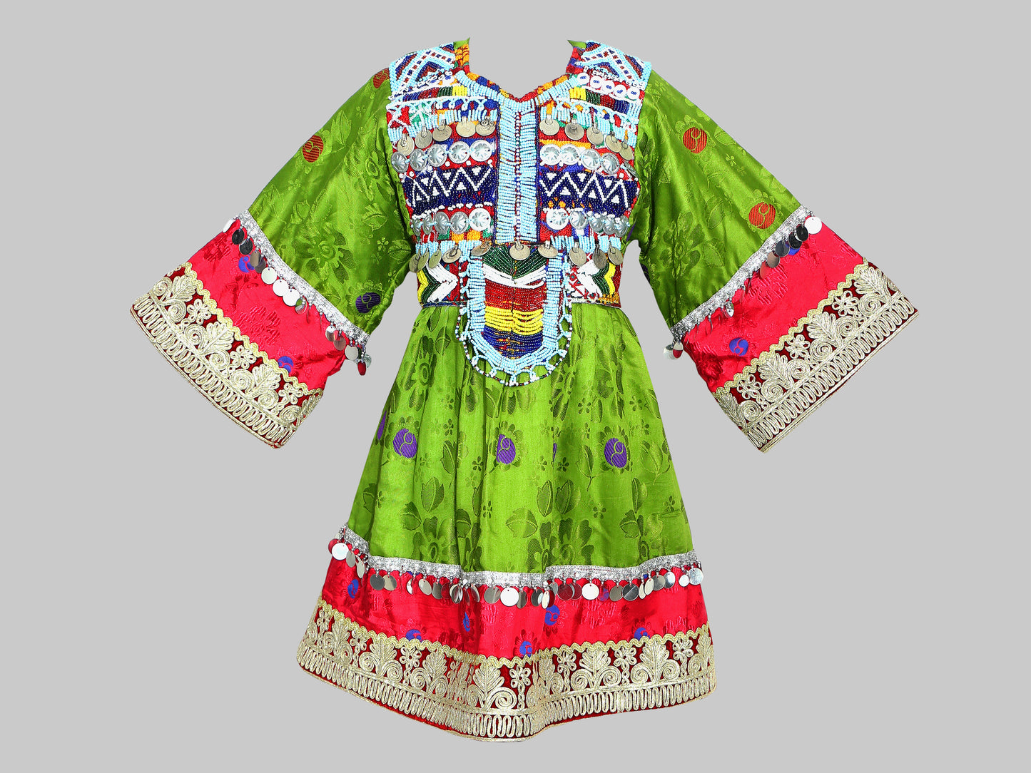 Traditional Afghan Green Little Girl Dress