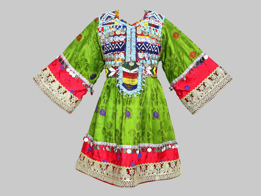 Traditional Afghan Green Little Girl Dress