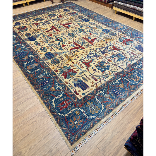 Traditional Afghan Blue and White Hand-Knotted Carpet