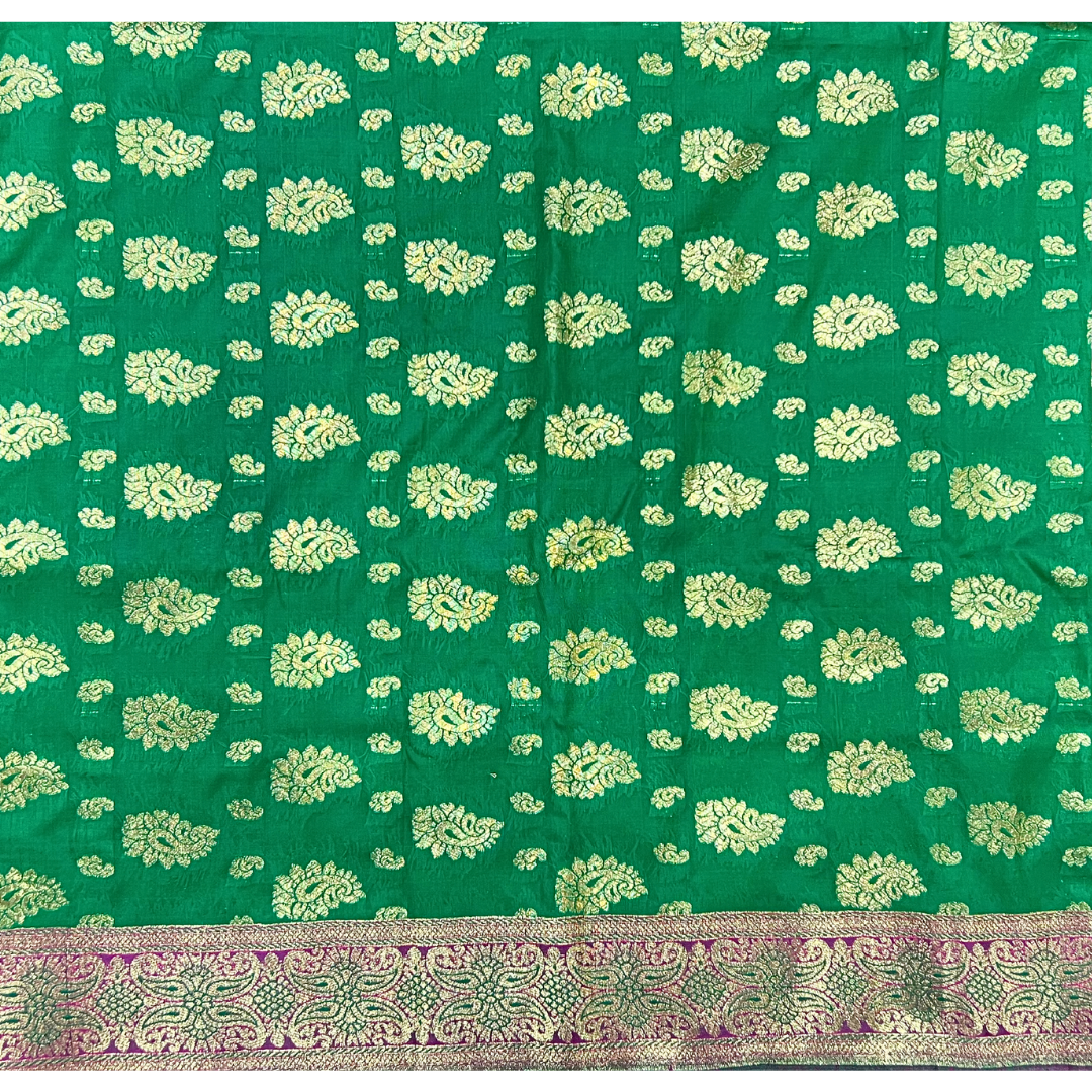 Traditional Afghan Bridal Green Shawl with Pink Border