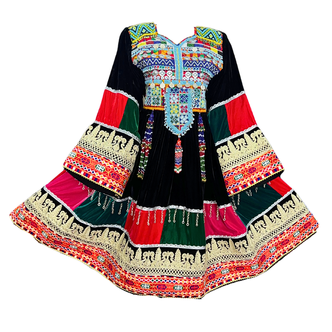 Traditional Afghan Short BLACK Women Dress