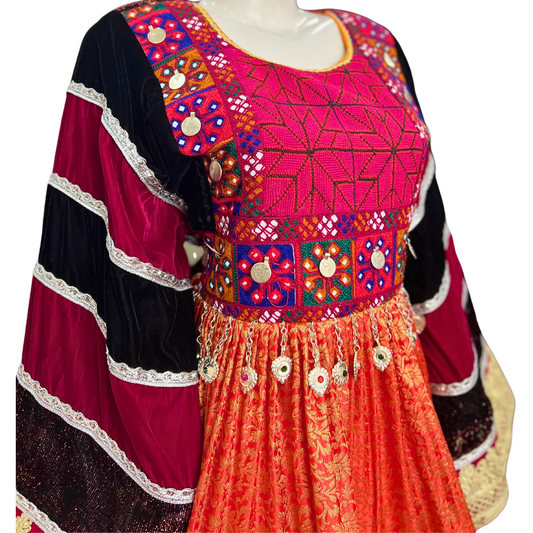 Traditional Afghan Women Short Orange Simple Dress