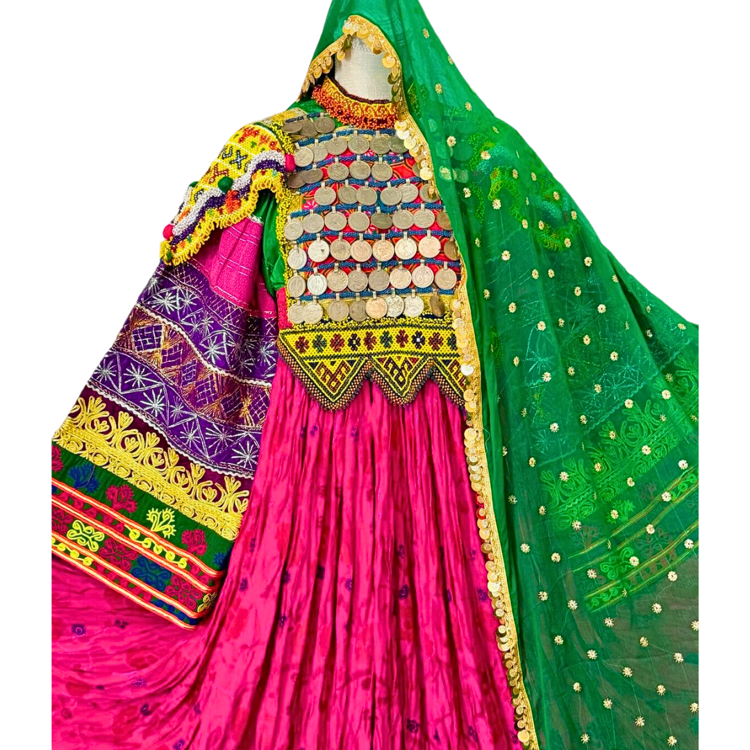 Traditional Afghan Women Long Bridal Pink Kochi Dress